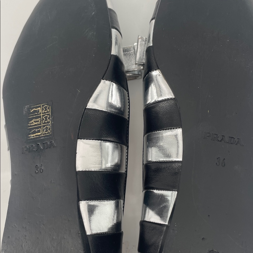 Prada Leather Striped Metallic Bow Flats 36 S75 - Picture 9 of 9